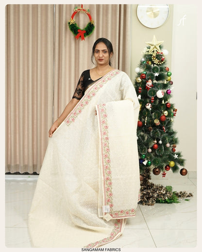 NET COTTA PHULKARI DETAILED SAREE