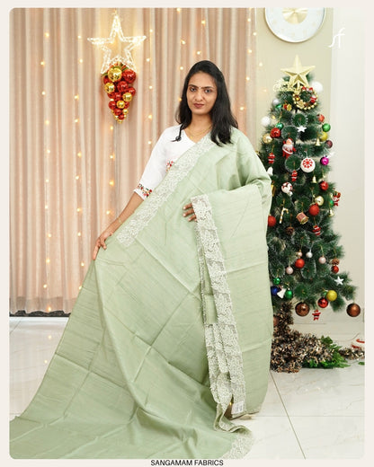 CUT WORK DETAILED SEMI TUSSAR SILK  SAREE