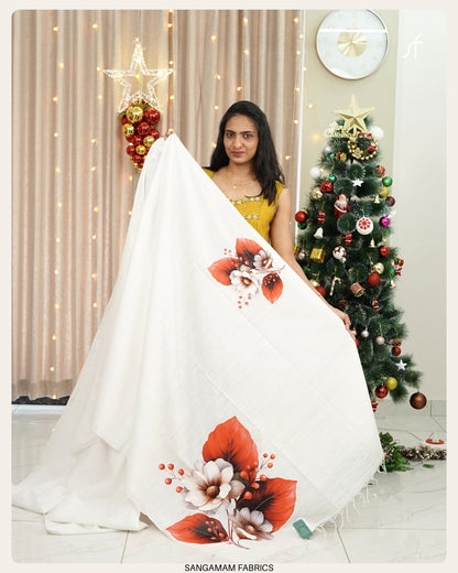 SEMI TUSSAR SILK FLORAL PRINTED SAREE