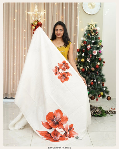 SEMI TUSSAR SILK FLORAL PRINTED SAREE