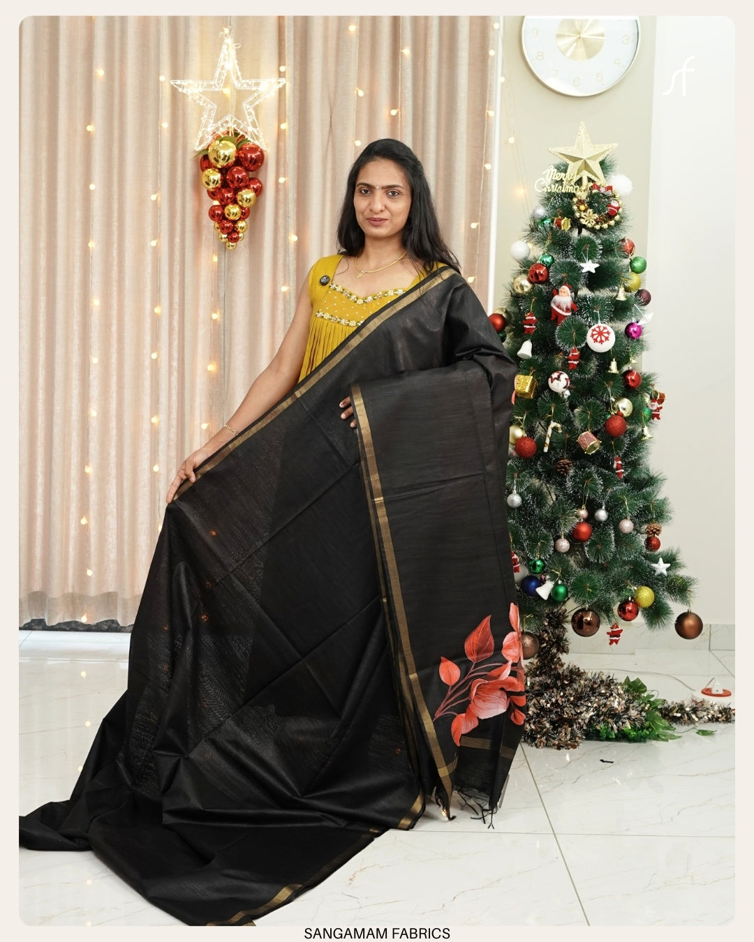 SEMI TUSSAR SILK FLORAL PRINTED SAREE