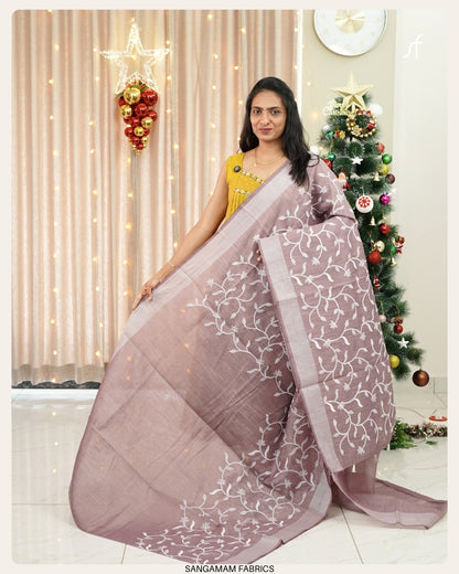 SEMI CHANDERI SILK EMBROIDERY SAREE