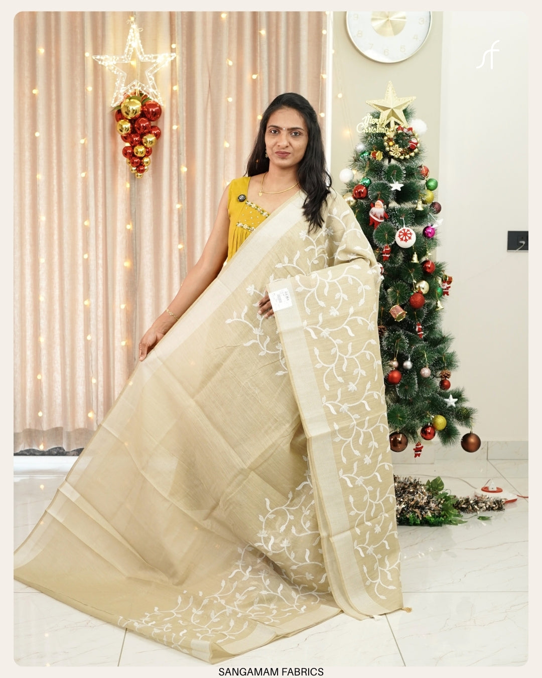 SEMI CHANDERI SILK EMBROIDERY SAREE