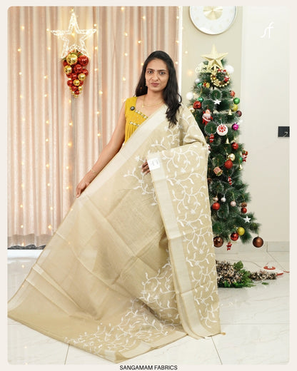 SEMI CHANDERI SILK EMBROIDERY SAREE