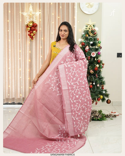 SEMI CHANDERI SILK EMBROIDERY SAREE