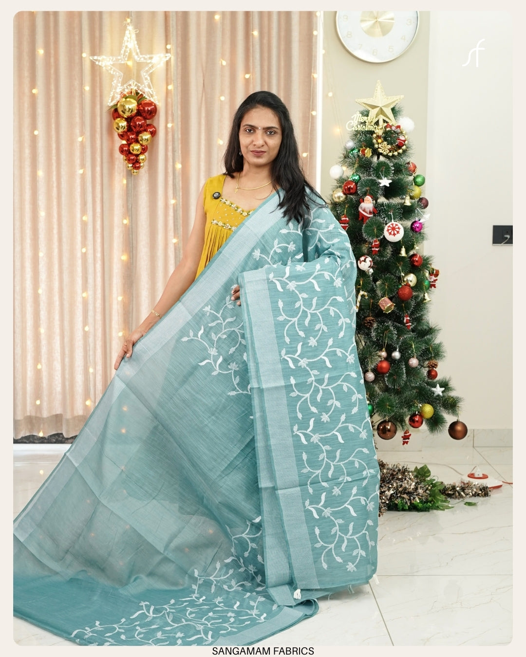 SEMI CHANDERI SILK EMBROIDERY SAREE