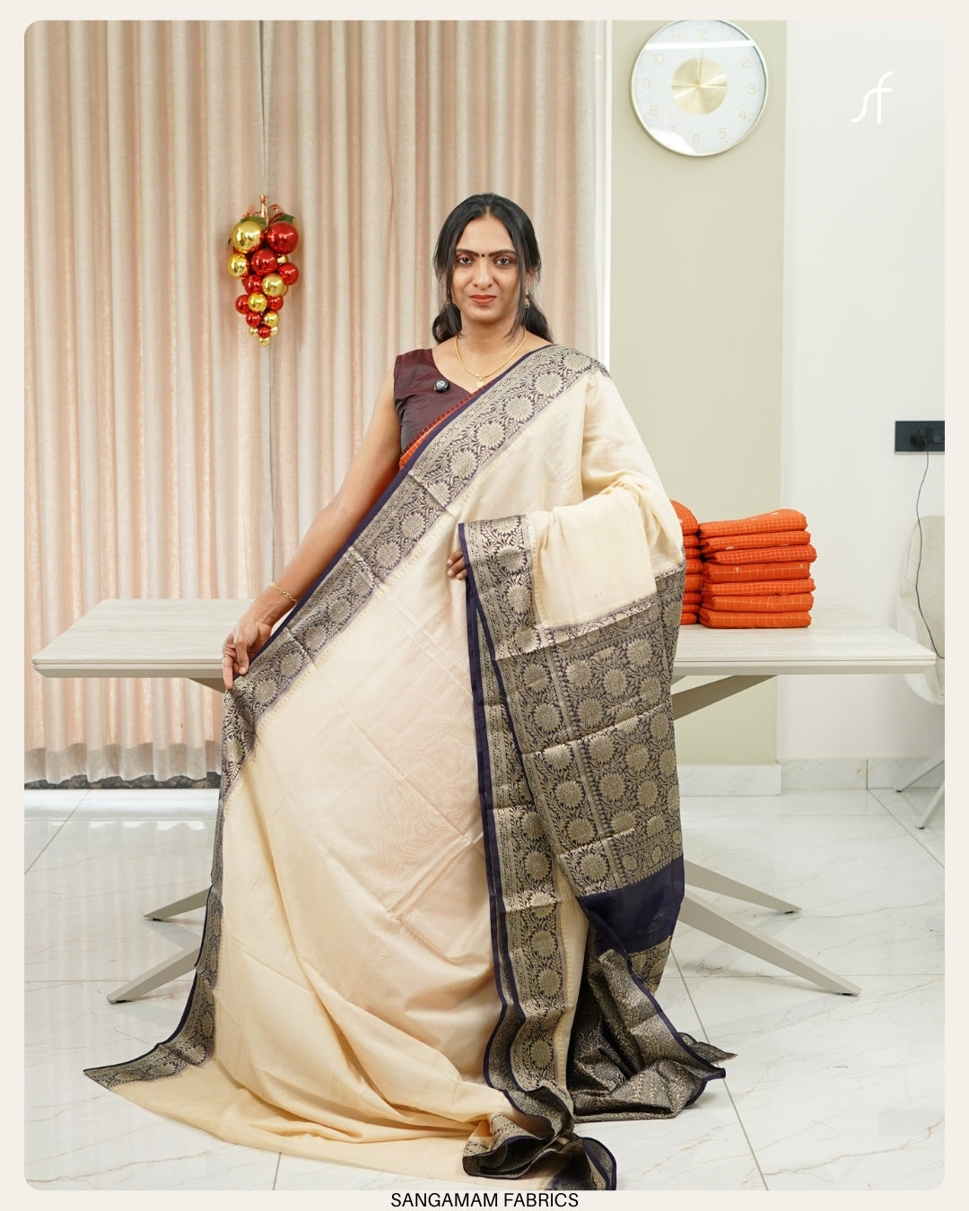 SEMI CHANDERI SILK BANARASI  SAREE