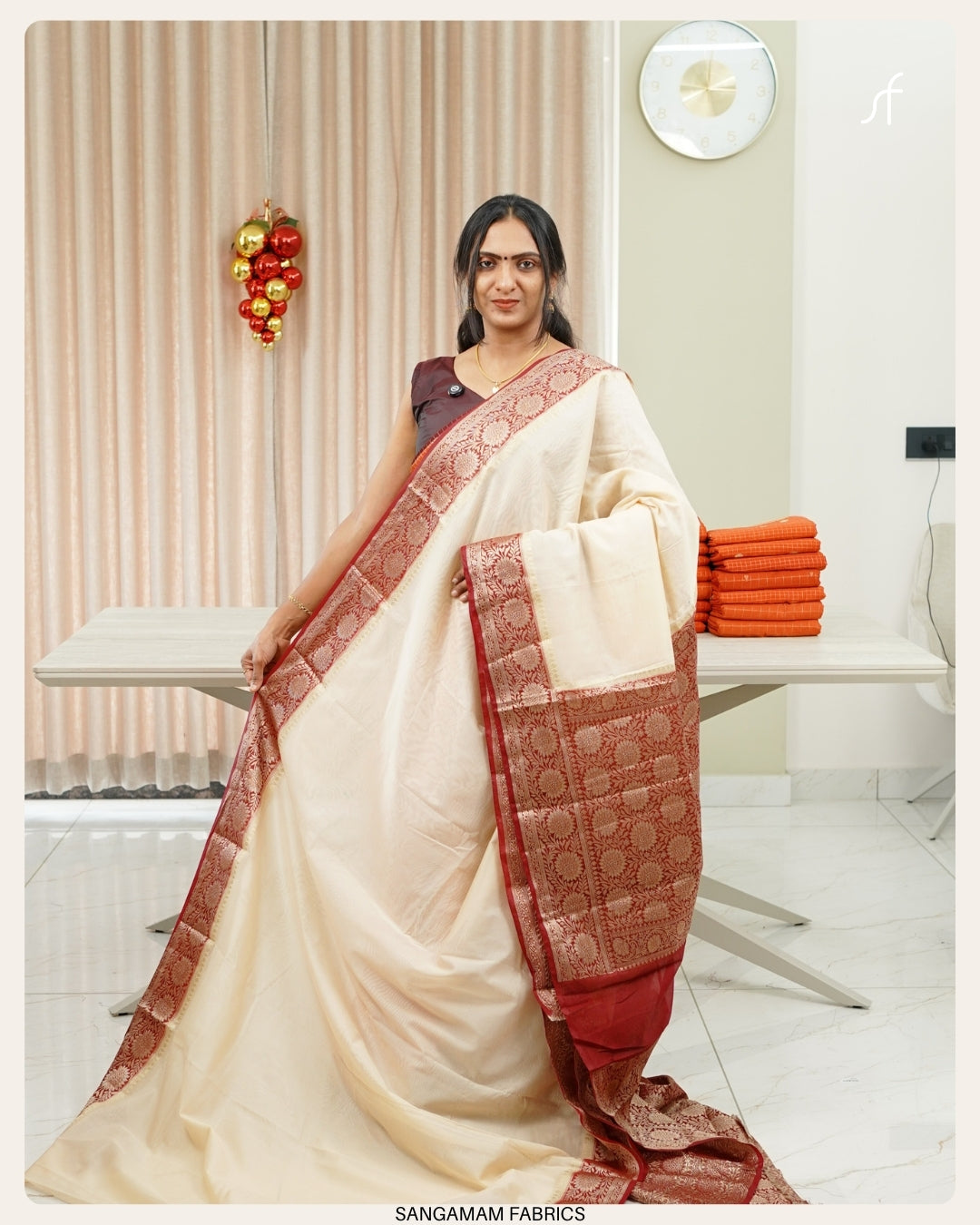 SEMI CHANDERI SILK BANARASI  SAREE