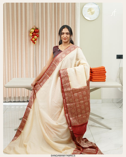 SEMI CHANDERI SILK BANARASI  SAREE
