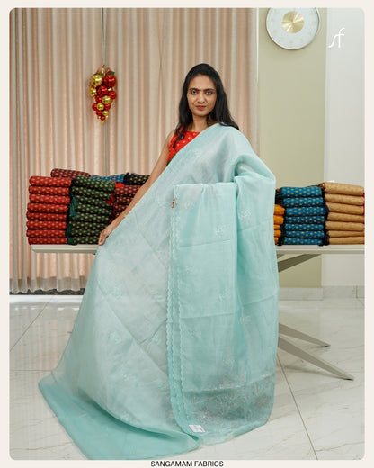 FLORAL APPLIQUE DETAILED ORGANZA SAREE