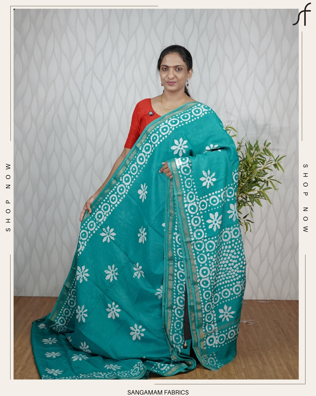 SEMI CHANDERI SILK BATIK PRINTED SAREE