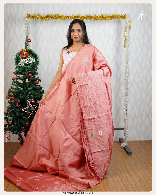 EMBROIDERY DETAILED SEMI TUSSAR  SILK SAREE