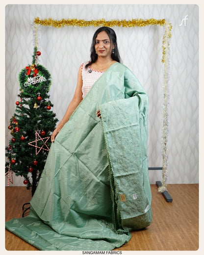 EMBROIDERY DETAILED SEMI TUSSAR  SILK SAREE