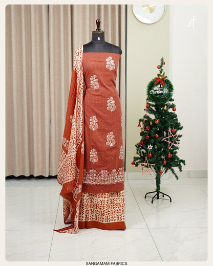KANTHA COTTON DETAILED BATIK PRINTED  UNSTITCHED SALWAR SUIT