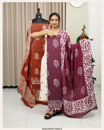 KANTHA COTTON DETAILED BATIK PRINTED  UNSTITCHED SALWAR SUIT