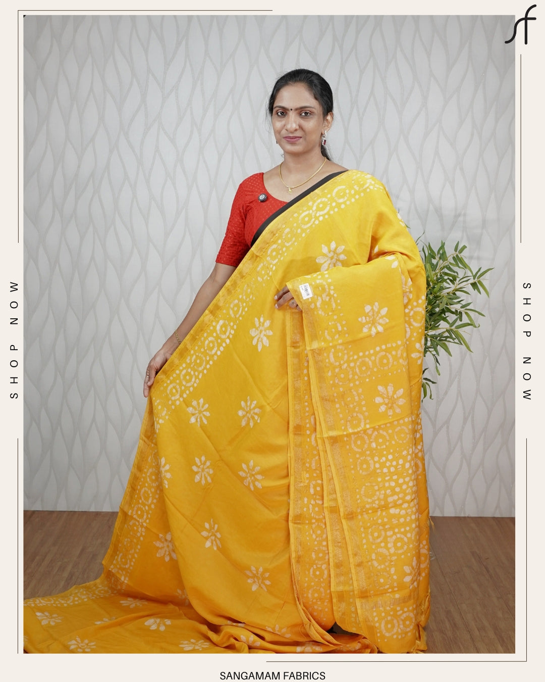 SEMI CHANDERI SILK BATIK PRINTED SAREE