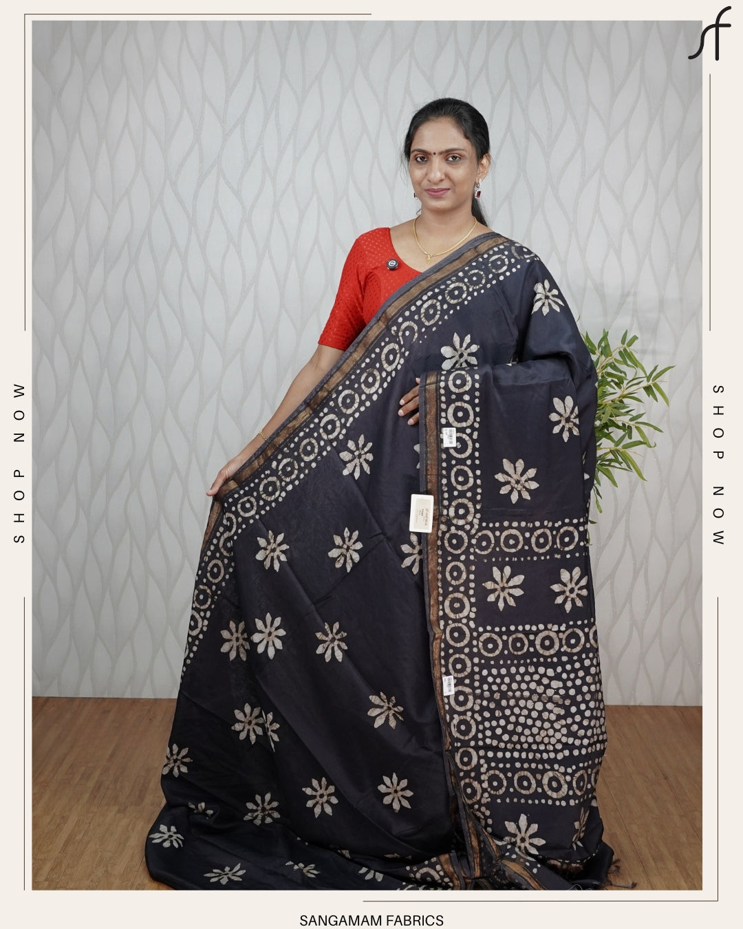 SEMI CHANDERI SILK BATIK PRINTED SAREE