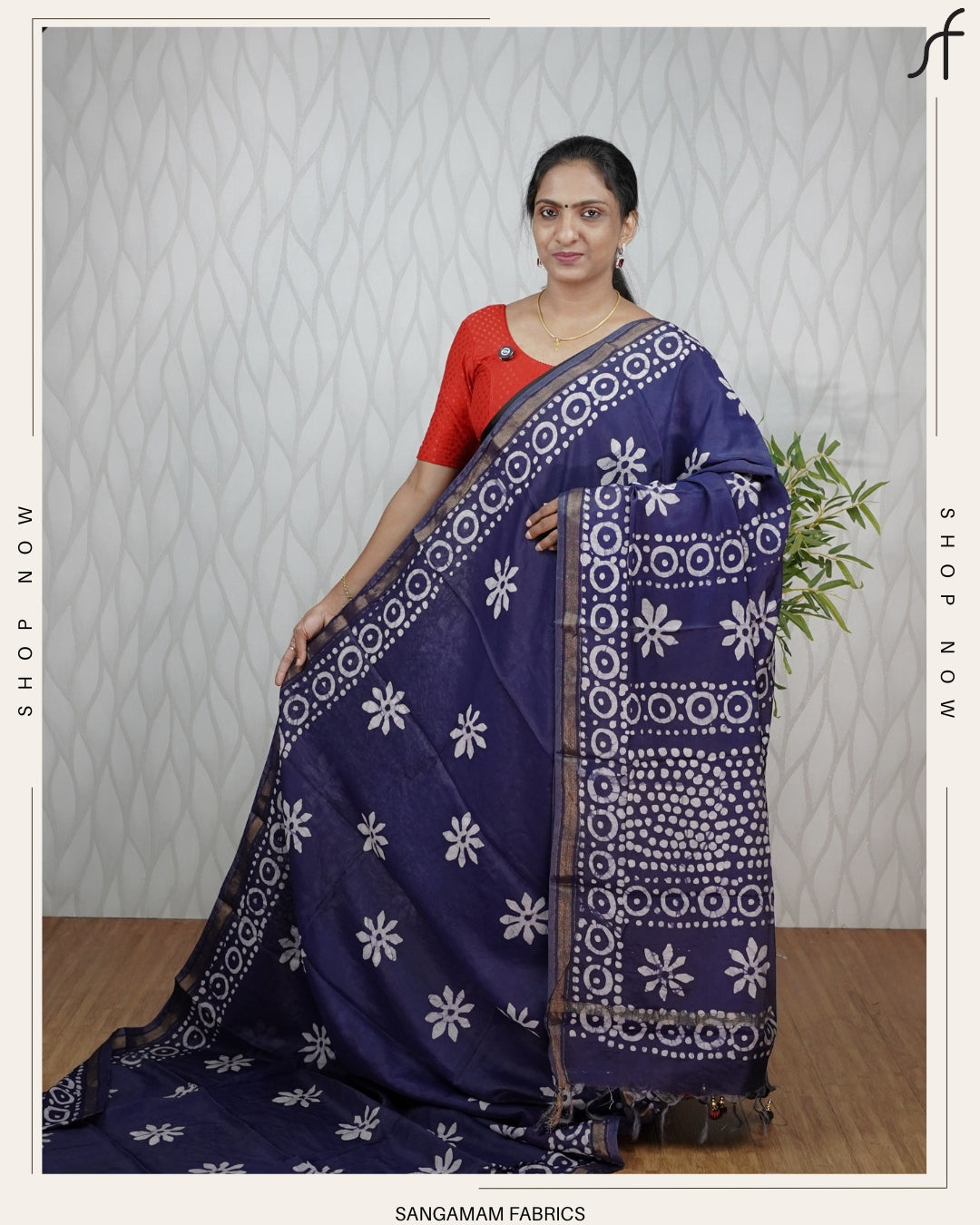 SEMI CHANDERI SILK BATIK PRINTED SAREE