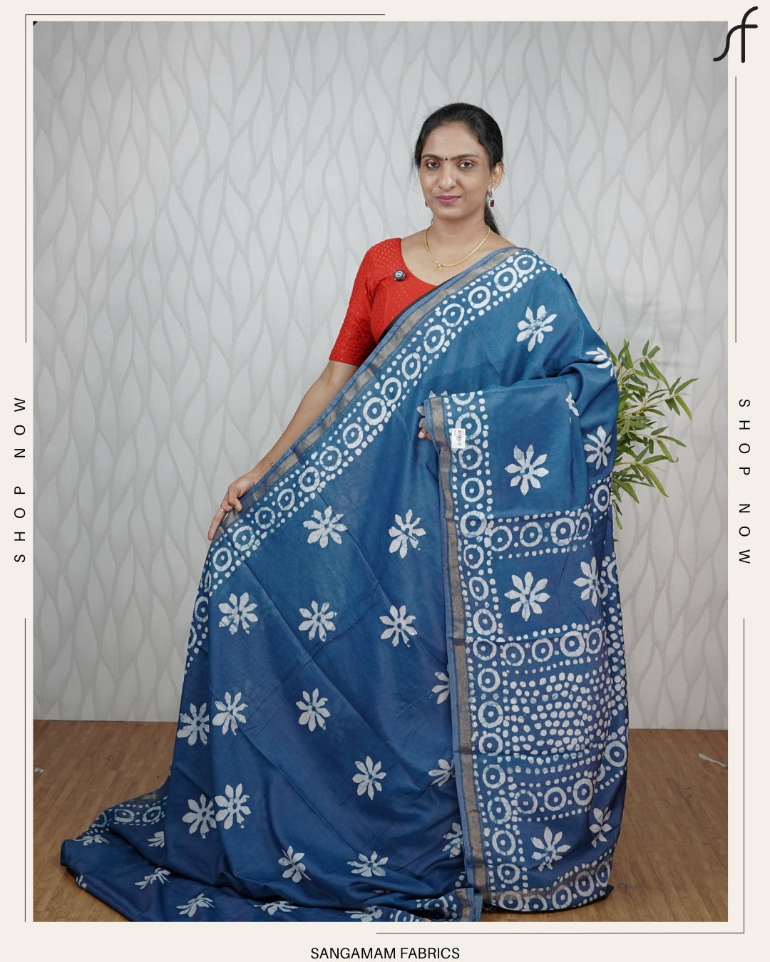 SEMI CHANDERI SILK BATIK PRINTED SAREE