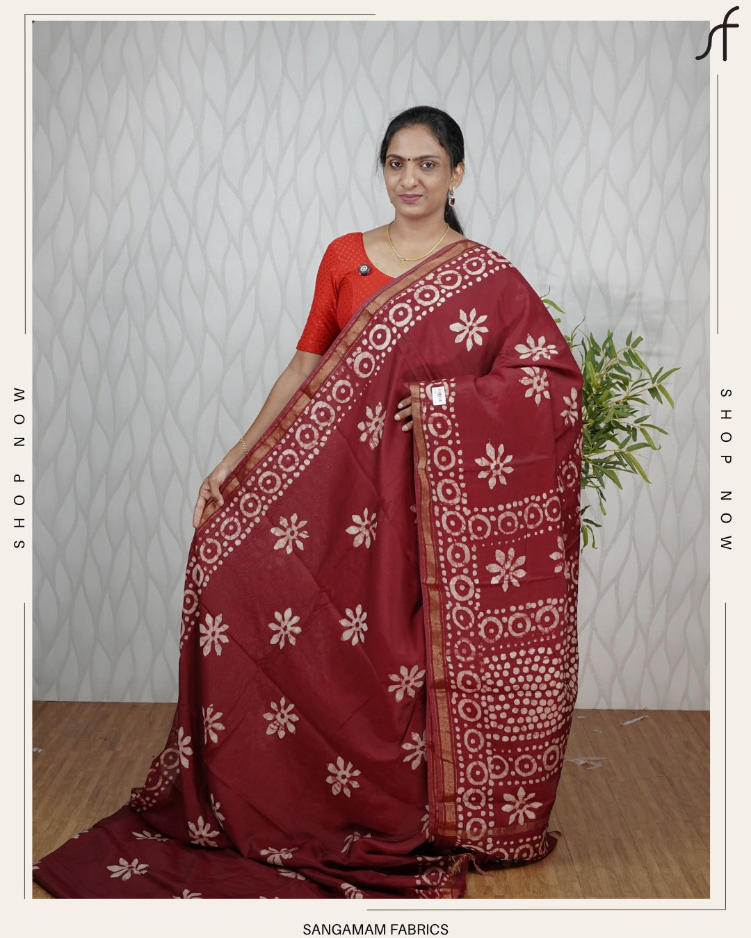 SEMI CHANDERI SILK BATIK PRINTED SAREE