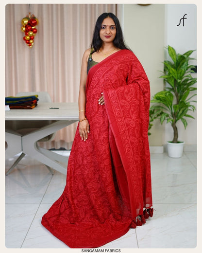 MULL COTTON CHIKANKARI SAREE