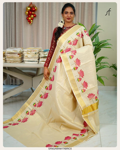 LOTUS PRINTED TISSUE SET SAREE