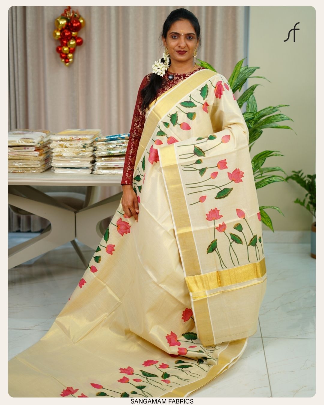 LOTUS PRINTED TISSUE SET SAREE