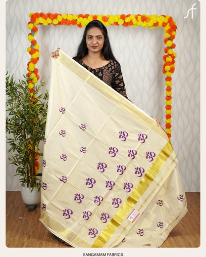OHM EMROIDERIED KERALA TISSUE SET SAREE