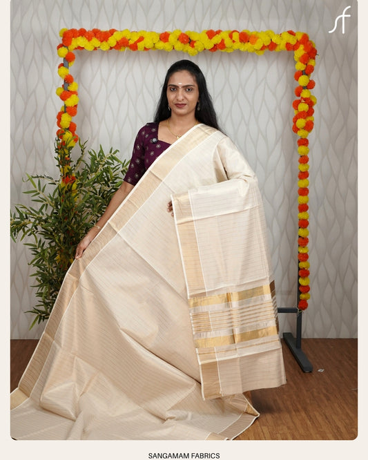 LINE DETAILED KERALA TISSUE SET SAREE
