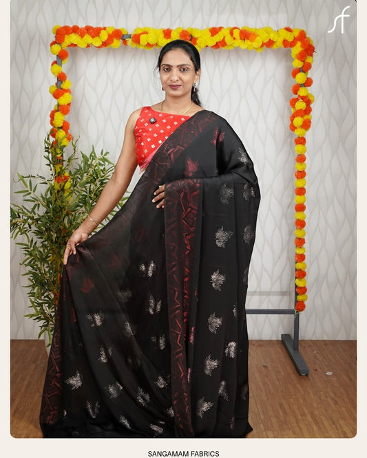 SEMI MODAL SILK FOIL PRINTED SAREE