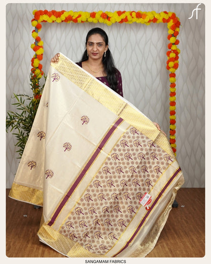 GOLDEN AND COLOUR MOTIF WEAVED TISSUE SET SAREE