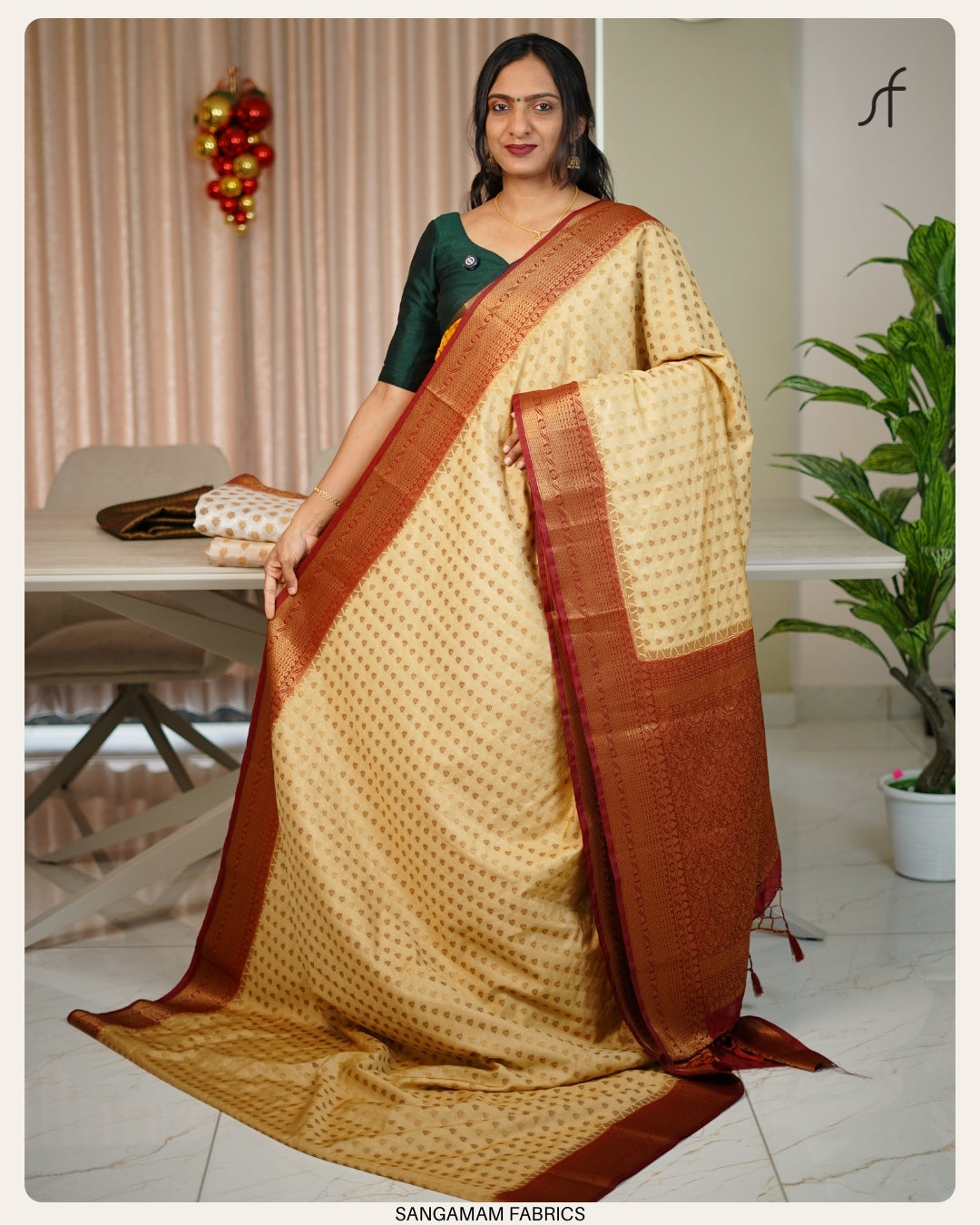 BANARASI SAREE (CHIKKU AND OFF WHITE)