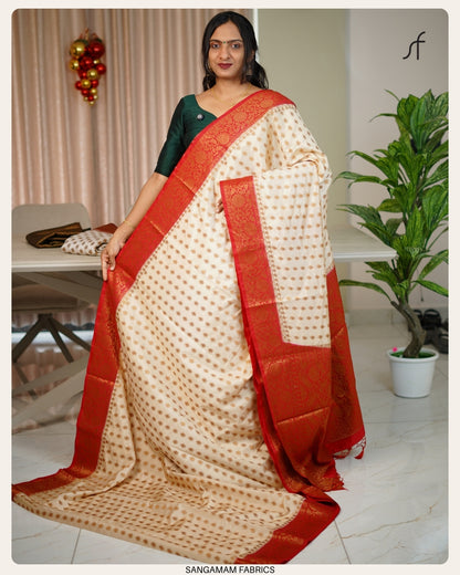 BANARASI SAREE (CHIKKU AND OFF WHITE)