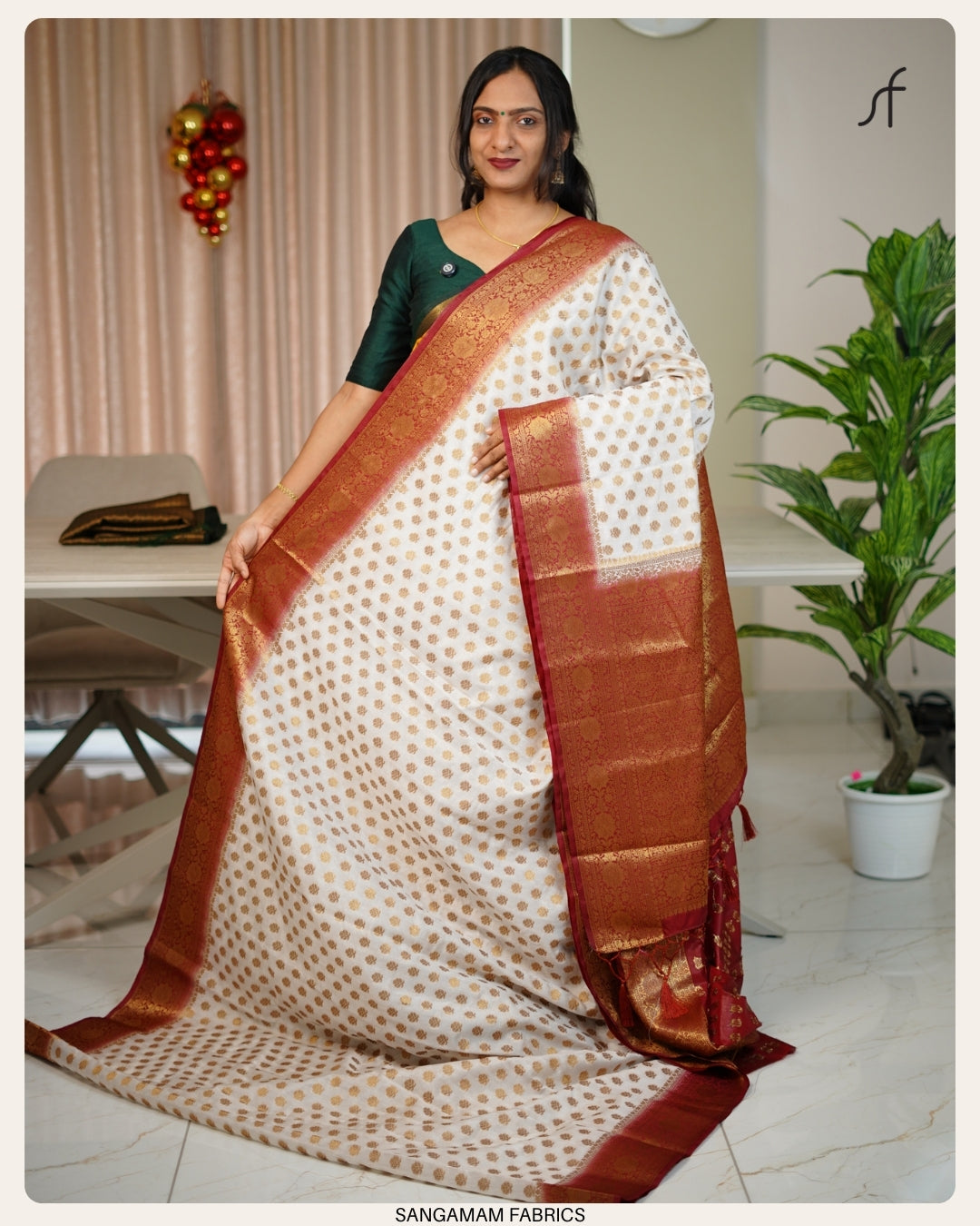 BANARASI SAREE (CHIKKU AND OFF WHITE)