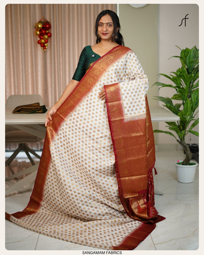 BANARASI SAREE (CHIKKU AND OFF WHITE)