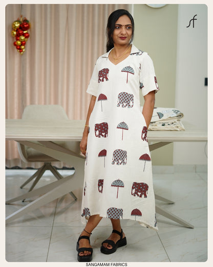 ELEPHANT PRINTED COTTON DRESS