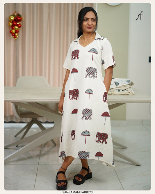 ELEPHANT PRINTED COTTON DRESS