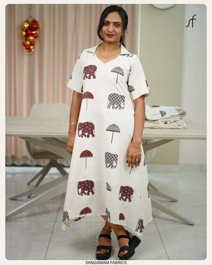 ELEPHANT PRINTED COTTON DRESS