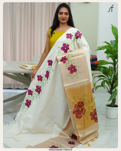 FLORAL PRINTED KERALA SAREE