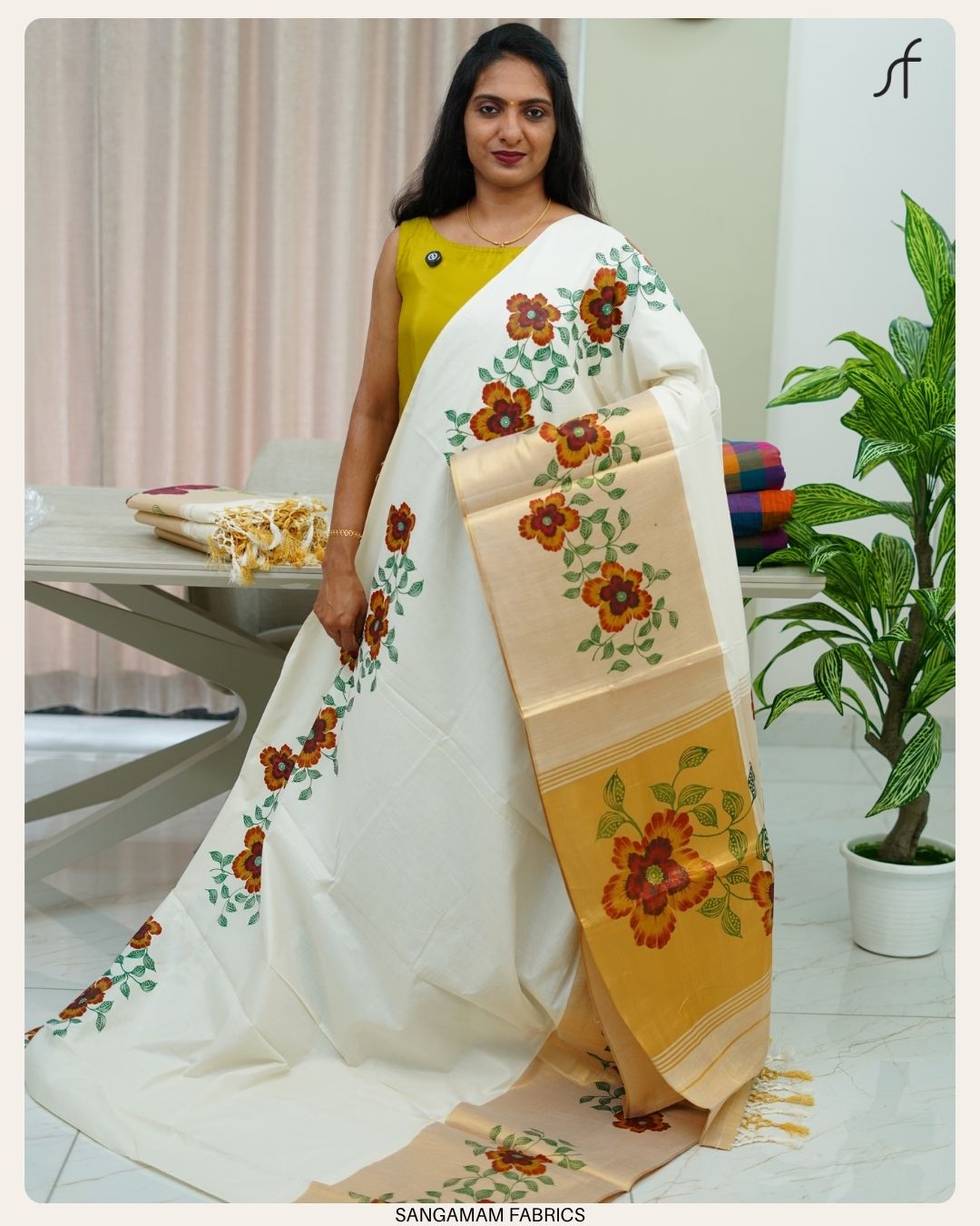 FLORAL PRINTED KERALA SAREE