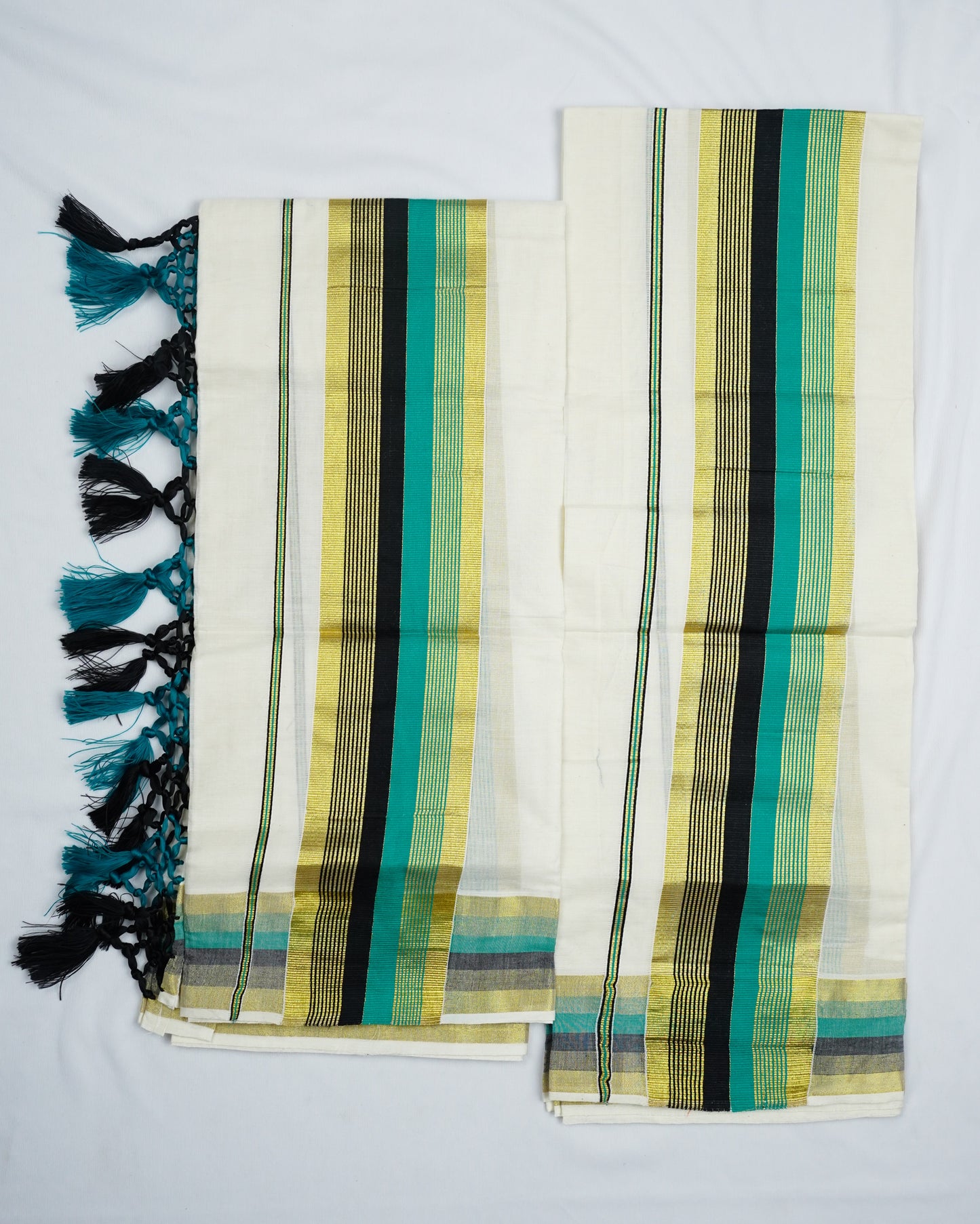 KERALA GOLDEN KASAV AND COLOUR KARA COTON SETMUNDU 2.50 Meter