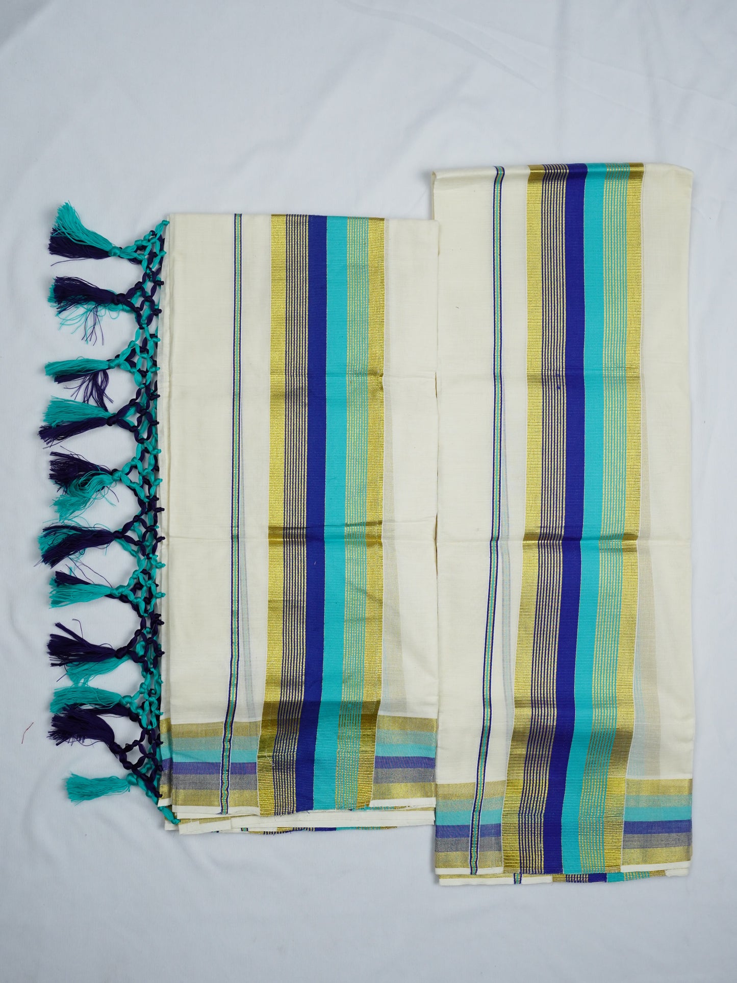 KERALA GOLDEN KASAV AND COLOUR KARA COTON SETMUNDU 2.50 Meter