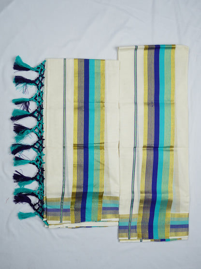 KERALA GOLDEN KASAV AND COLOUR KARA COTON SETMUNDU 2.50 Meter