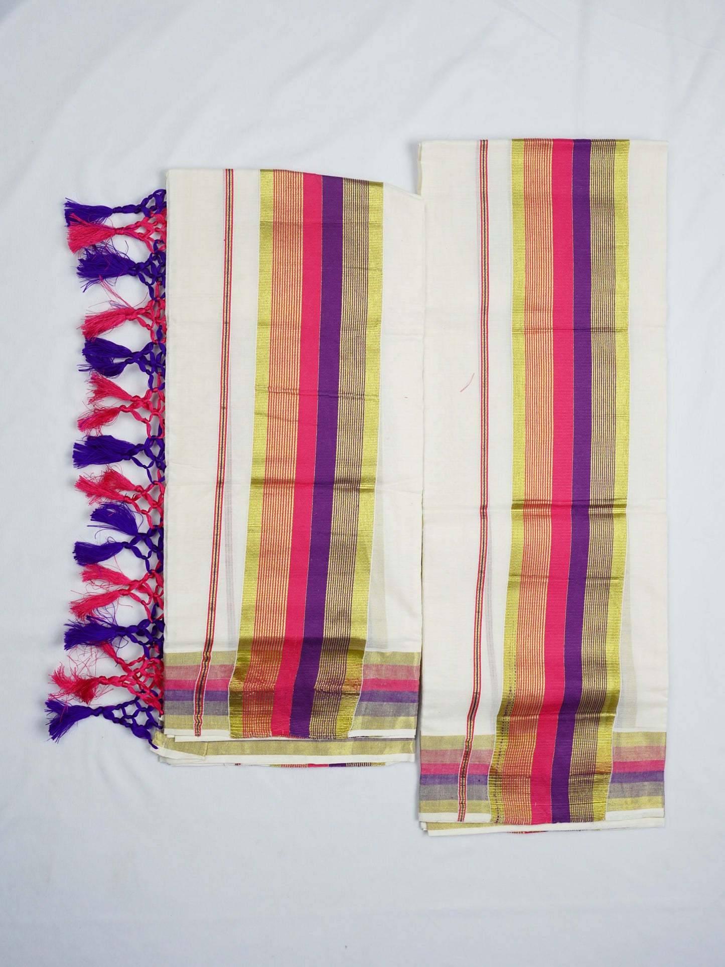 KERALA GOLDEN KASAV AND COLOUR KARA COTON SETMUNDU 2.50 Meter