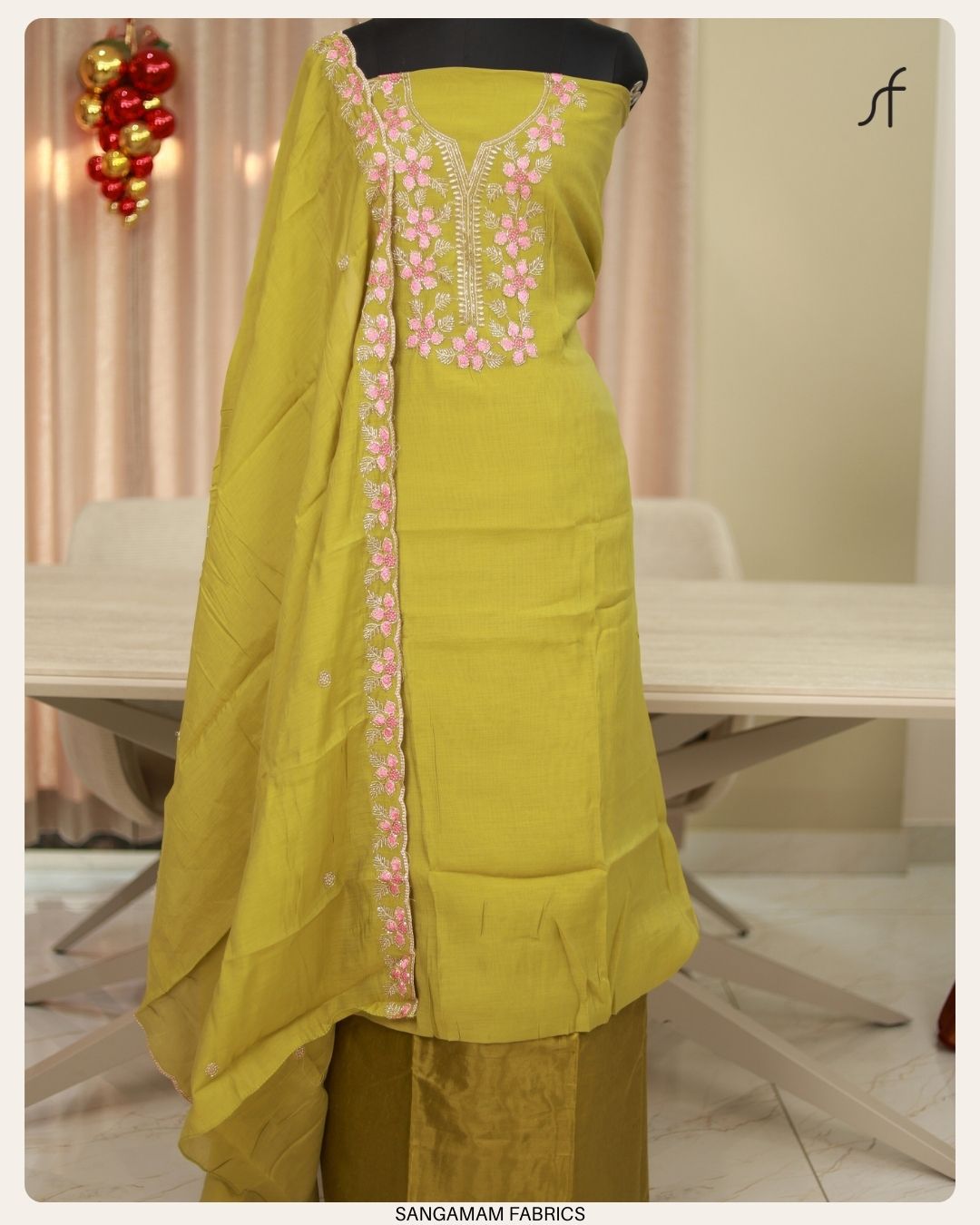SEMI CHANDERI SILK FABRIC SALWAR SUIT