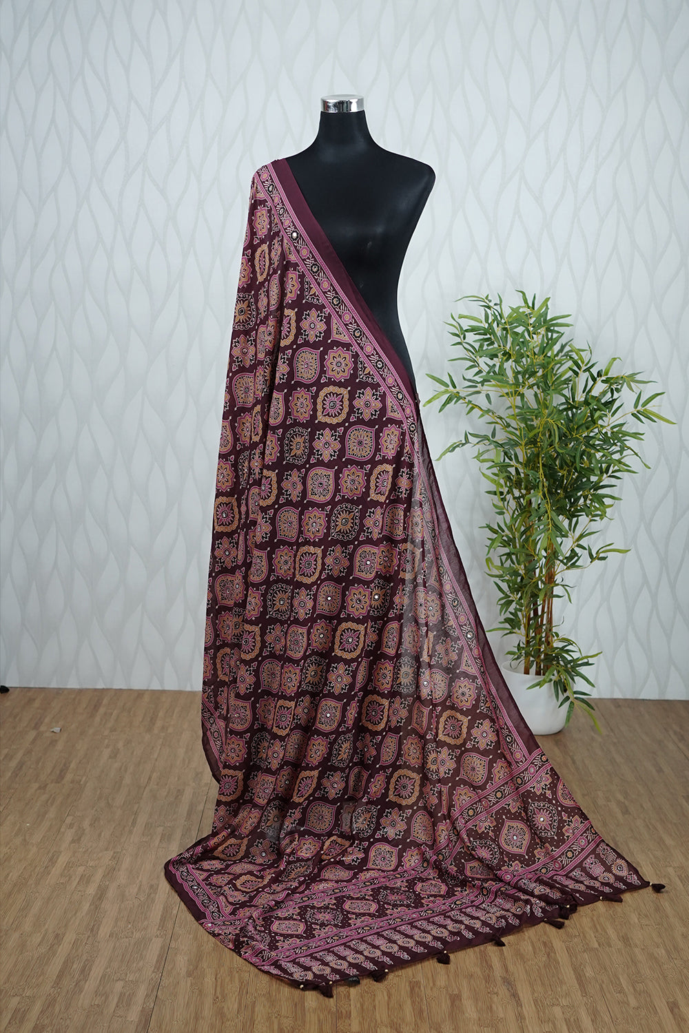 Ajrakh Printed Mirror Detailed Dupatta