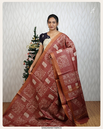 BATIK PRINTED TUSSAR SILK  SAREE