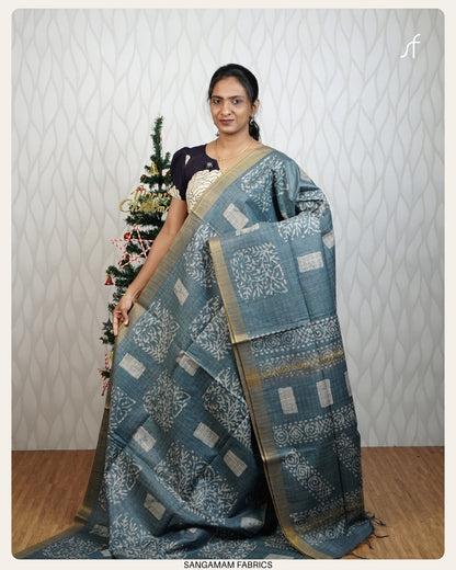 BATIK PRINTED TUSSAR SILK  SAREE