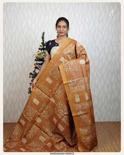 BATIK PRINTED TUSSAR SILK  SAREE