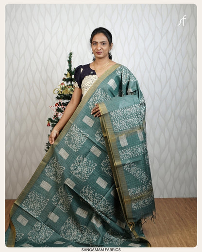 BATIK PRINTED TUSSAR SILK  SAREE